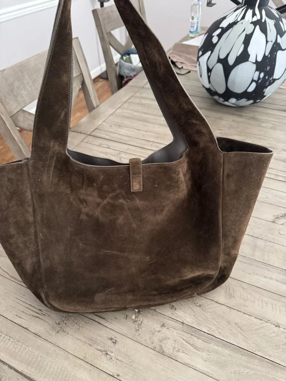 SAINT LAURENT LE 5 À 7 BEA Suede Tote Shoulder Bag Musk Brown Gold - Picture 7 of 14